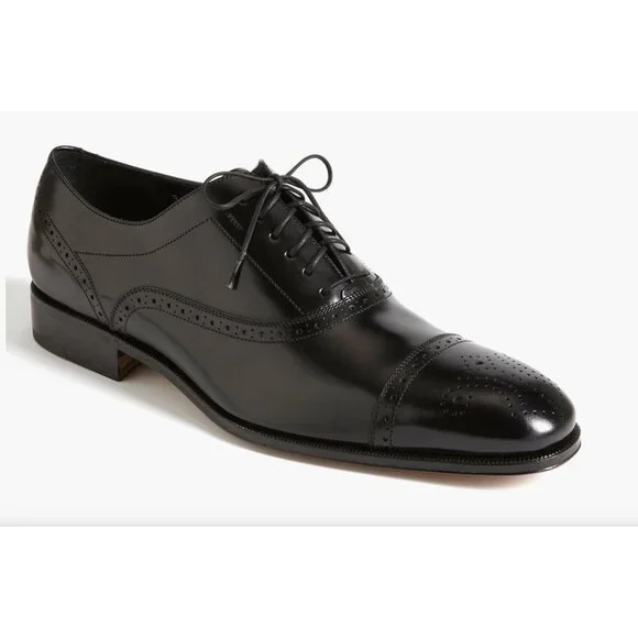 FERRAGAMO Salvatore Men's Leather Cap Toe Brogue Oxford Black 11.5 - Picture 8 of 8